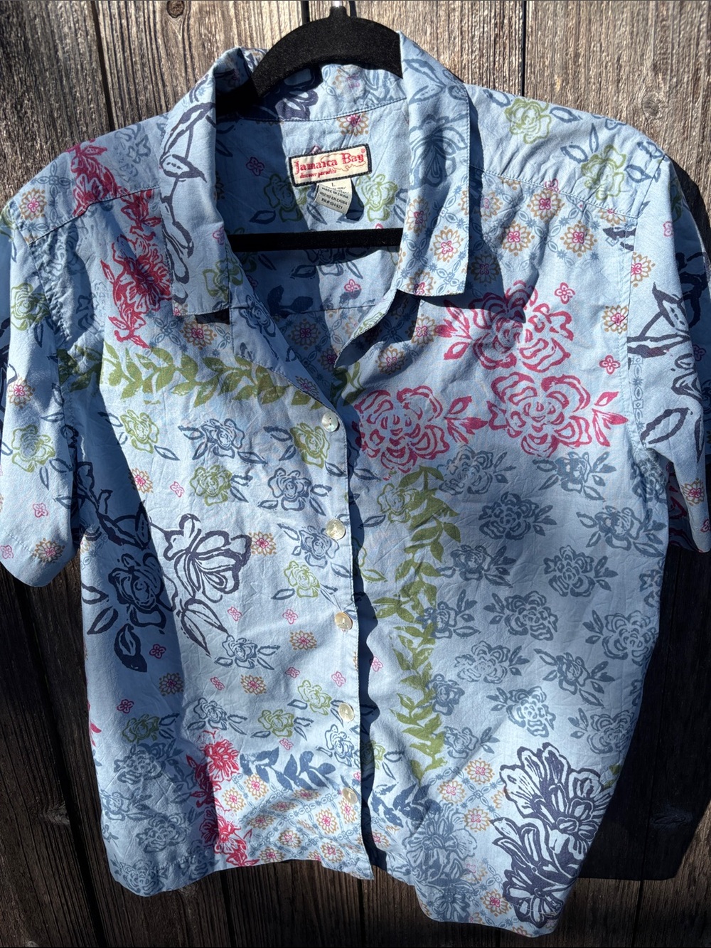 Jamaica Bay Light Blue Floral Short-Sleeve Button-Down Shirt by
